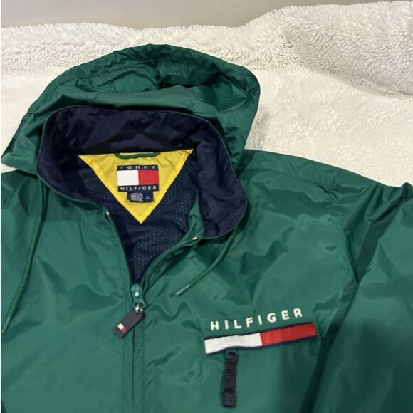 Vintage Tommy Hilfiger GreenWindbreaker‎ Hidden Hood Size Small Hong Kong - Picture 2 of 6